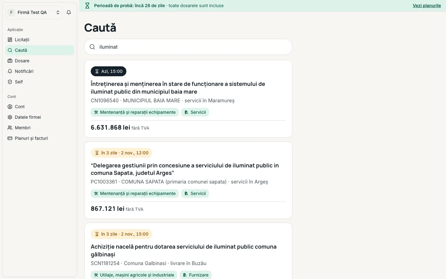Pagina „Caută” cu rezultatele pentru cuvântul „iluminat”.