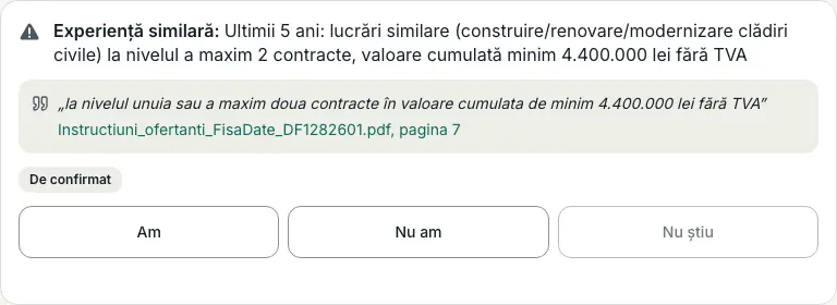 O cerință cu citatul din documentație și sursa lui: numele documentului și pagina.