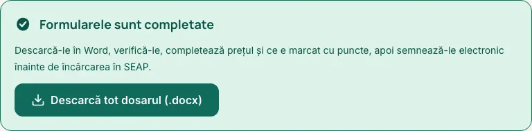 Indicația din dosar: descarcă în Word, verifică, completează prețul și ce e marcat cu puncte, apoi semnează electronic.