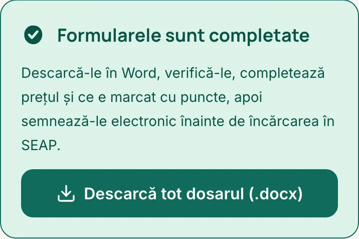 Indicația din dosar: descarcă în Word, verifică, completează prețul și ce e marcat cu puncte, apoi semnează electronic.