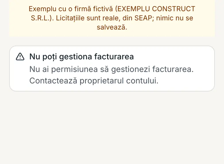 Ce vede un membru pe „Planuri și facturi”: mesajul „Nu poți gestiona facturarea”.