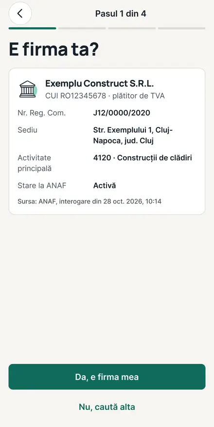 Firma găsită după CUI, în aplicație